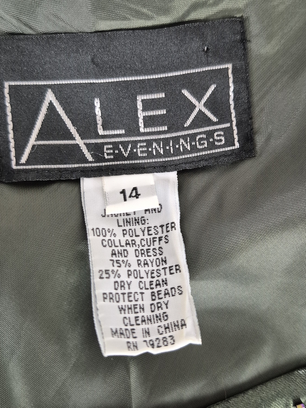 Alex Evenings Y2K Metallic Green Satin Gown w/ Matching Jacket - Vtg 14 / Mod 10 - Picture 9 of 16